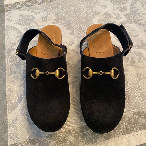 Gucci Black Suede Clogs with Horse Bit, Size 39 - Picture 1 of 7